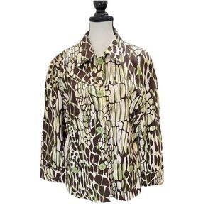 Bob Mackie Studio Women’s Linen Giraffe Print Jacket Blazer Size 12 Earthy Artsy